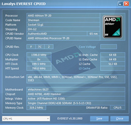 eMachines E627-203G25Mi Everest CPU Test