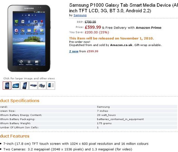 Samsung Galaxy Tab:   200  